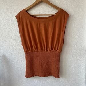 Anthropologie Pilcro Smocked Top Size Small Sleeveless Orange Cotton Modal